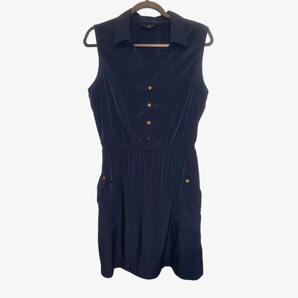 Alfani Navy Dress Sleeveless Gold Button Pockets Career Casual Size‎ 12